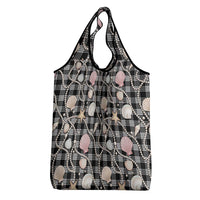 Hawaiian Ocean Seashells Grocery Bag Black Palaka Pattern