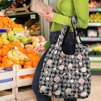 Hawaiian Ocean Seashells Grocery Bag Black Palaka Pattern