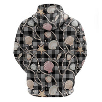 Hawaiian Ocean Seashells Hoodie Black Palaka Pattern LT01 - Polynesian Pride