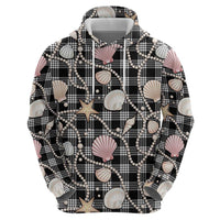 Hawaiian Ocean Seashells Hoodie Black Palaka Pattern LT01 - Polynesian Pride
