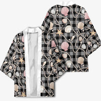 Hawaiian Ocean Seashells Kimono Black Palaka Pattern LT01 - Polynesian Pride