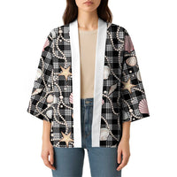 Hawaiian Ocean Seashells Kimono Black Palaka Pattern LT01 - Polynesian Pride