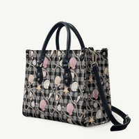 Hawaiian Ocean Seashells Leather Bag Black Palaka Pattern