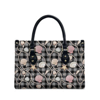 Hawaiian Ocean Seashells Leather Bag Black Palaka Pattern