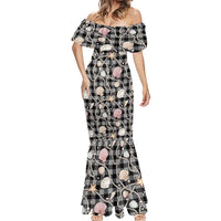 Hawaiian Ocean Seashells Mermaid Dress Black Palaka Pattern LT01 - Polynesian Pride