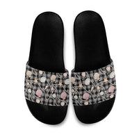 Hawaiian Ocean Seashells Slide Sandals Black Palaka Pattern LT01 Black - Polynesian Pride