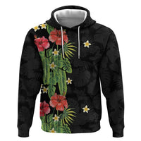 Hawaiian Hibiscus Plumeria Hoodie Tropical Leaves LT01 Pullover Hoodie Black - Polynesian Pride