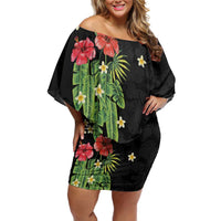 Hawaiian Hibiscus Plumeria Off Shoulder Short Dress Tropical Leaves