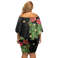 Hawaiian Hibiscus Plumeria Off Shoulder Short Dress Tropical Leaves