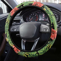 Hawaiian Hibiscus Plumeria Steering Wheel Cover Tropical Leaves