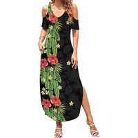 Hawaiian Hibiscus Plumeria Summer Maxi Dress Tropical Leaves