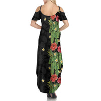 Hawaiian Hibiscus Plumeria Summer Maxi Dress Tropical Leaves