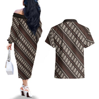Yogyakarta Parang Batik Motifs Couples Matching Off The Shoulder Long Sleeve Dress and Hawaiian Shirt Indonesian Traditional Pattern