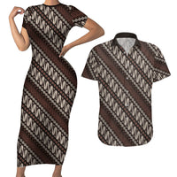 Yogyakarta Parang Batik Motifs Couples Matching Short Sleeve Bodycon Dress and Hawaiian Shirt Indonesian Traditional Pattern