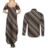 Yogyakarta Parang Batik Motifs Couples Matching Summer Maxi Dress and Long Sleeve Button Shirt Indonesian Traditional Pattern