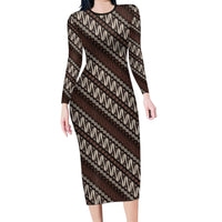 Yogyakarta Parang Batik Motifs Family Matching Long Sleeve Bodycon Dress and Hawaiian Shirt Indonesian Traditional Pattern