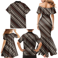 Yogyakarta Parang Batik Motifs Family Matching Mermaid Dress and Hawaiian Shirt Indonesian Traditional Pattern