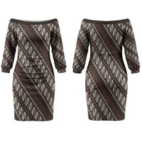 Yogyakarta Parang Batik Motifs Family Matching Off The Shoulder Long Sleeve Dress and Hawaiian Shirt Indonesian Traditional Pattern LT01 Mom's Dress Brown - Polynesian Pride