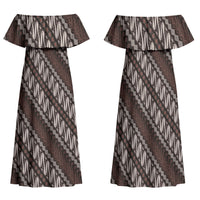 Yogyakarta Parang Batik Motifs Family Matching Off Shoulder Maxi Dress and Hawaiian Shirt Indonesian Traditional Pattern LT01 Mom's Dress Brown - Polynesian Pride