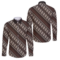 Yogyakarta Parang Batik Motifs Family Matching Off Shoulder Maxi Dress and Hawaiian Shirt Indonesian Traditional Pattern LT01 Dad's Shirt - Long Sleeve Brown - Polynesian Pride