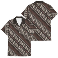 Yogyakarta Parang Batik Motifs Family Matching Off Shoulder Short Dress and Hawaiian Shirt Indonesian Traditional Pattern LT01 Dad's Shirt - Short Sleeve Brown - Polynesian Pride