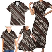 Yogyakarta Parang Batik Motifs Family Matching Short Sleeve Bodycon Dress and Hawaiian Shirt Indonesian Traditional Pattern