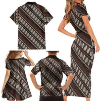 Yogyakarta Parang Batik Motifs Family Matching Short Sleeve Bodycon Dress and Hawaiian Shirt Indonesian Traditional Pattern
