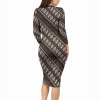 Yogyakarta Parang Batik Motifs Long Sleeve Bodycon Dress Indonesian Traditional Pattern LT01 - Polynesian Pride