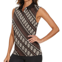 Yogyakarta Parang Batik Motifs Women Sleeveless Polo Shirt Indonesian Traditional Pattern