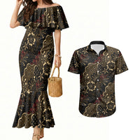Batik Sekar Jagad Couples Matching Mermaid Dress and Hawaiian Shirt Indonesian Traditional Pattern LT01 Black - Polynesian Pride