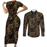 Batik Sekar Jagad Couples Matching Short Sleeve Bodycon Dress and Long Sleeve Button Shirt Indonesian Traditional Pattern LT01 Black - Polynesian Pride
