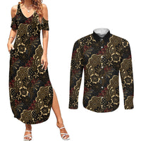 Batik Sekar Jagad Couples Matching Summer Maxi Dress and Long Sleeve Button Shirt Indonesian Traditional Pattern