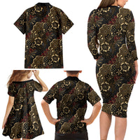 Batik Sekar Jagad Family Matching Long Sleeve Bodycon Dress and Hawaiian Shirt Indonesian Traditional Pattern