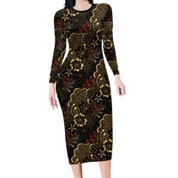 Batik Sekar Jagad Family Matching Long Sleeve Bodycon Dress and Hawaiian Shirt Indonesian Traditional Pattern