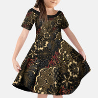 Batik Sekar Jagad Family Matching Off The Shoulder Long Sleeve Dress and Hawaiian Shirt Indonesian Traditional Pattern