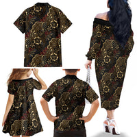 Batik Sekar Jagad Family Matching Off The Shoulder Long Sleeve Dress and Hawaiian Shirt Indonesian Traditional Pattern