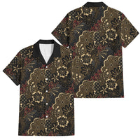 Batik Sekar Jagad Family Matching Off Shoulder Short Dress and Hawaiian Shirt Indonesian Traditional Pattern LT01 Dad's Shirt - Short Sleeve Black - Polynesian Pride