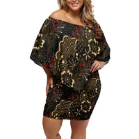 Batik Sekar Jagad Family Matching Off Shoulder Short Dress and Hawaiian Shirt Indonesian Traditional Pattern