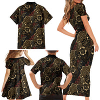 Batik Sekar Jagad Family Matching Short Sleeve Bodycon Dress and Hawaiian Shirt Indonesian Traditional Pattern