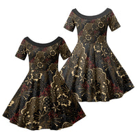 Batik Sekar Jagad Family Matching Tank Maxi Dress and Hawaiian Shirt Indonesian Traditional Pattern LT01 Daughter's Dress Black - Polynesian Pride