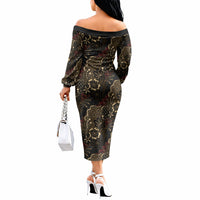 Batik Sekar Jagad Off The Shoulder Long Sleeve Dress Indonesian Traditional Pattern LT01 - Polynesian Pride