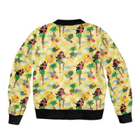 Hawaii Hula Girl Tropical Bomber Jacket Yellow Palaka