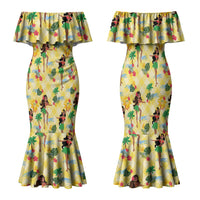Hawaii Hula Girl Tropical Family Matching Mermaid Dress and Hawaiian Shirt Yellow Palaka
