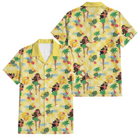 Hawaii Hula Girl Tropical Family Matching Off Shoulder Short Dress and Hawaiian Shirt Yellow Palaka