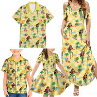 Hawaii Hula Girl Tropical Family Matching Summer Maxi Dress and Hawaiian Shirt Yellow Palaka