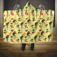 Hawaii Hula Girl Tropical Hooded Blanket Yellow Palaka