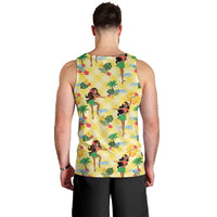 Hawaii Hula Girl Tropical Men Tank Top Yellow Palaka