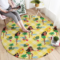 Hawaii Hula Girl Tropical Round Carpet Yellow Palaka