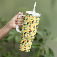 Hawaii Hula Girl Tropical Tumbler With Handle Yellow Palaka