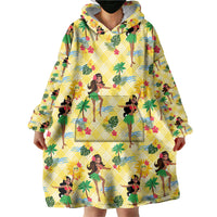 Hawaii Hula Girl Tropical Wearable Blanket Hoodie Yellow Palaka